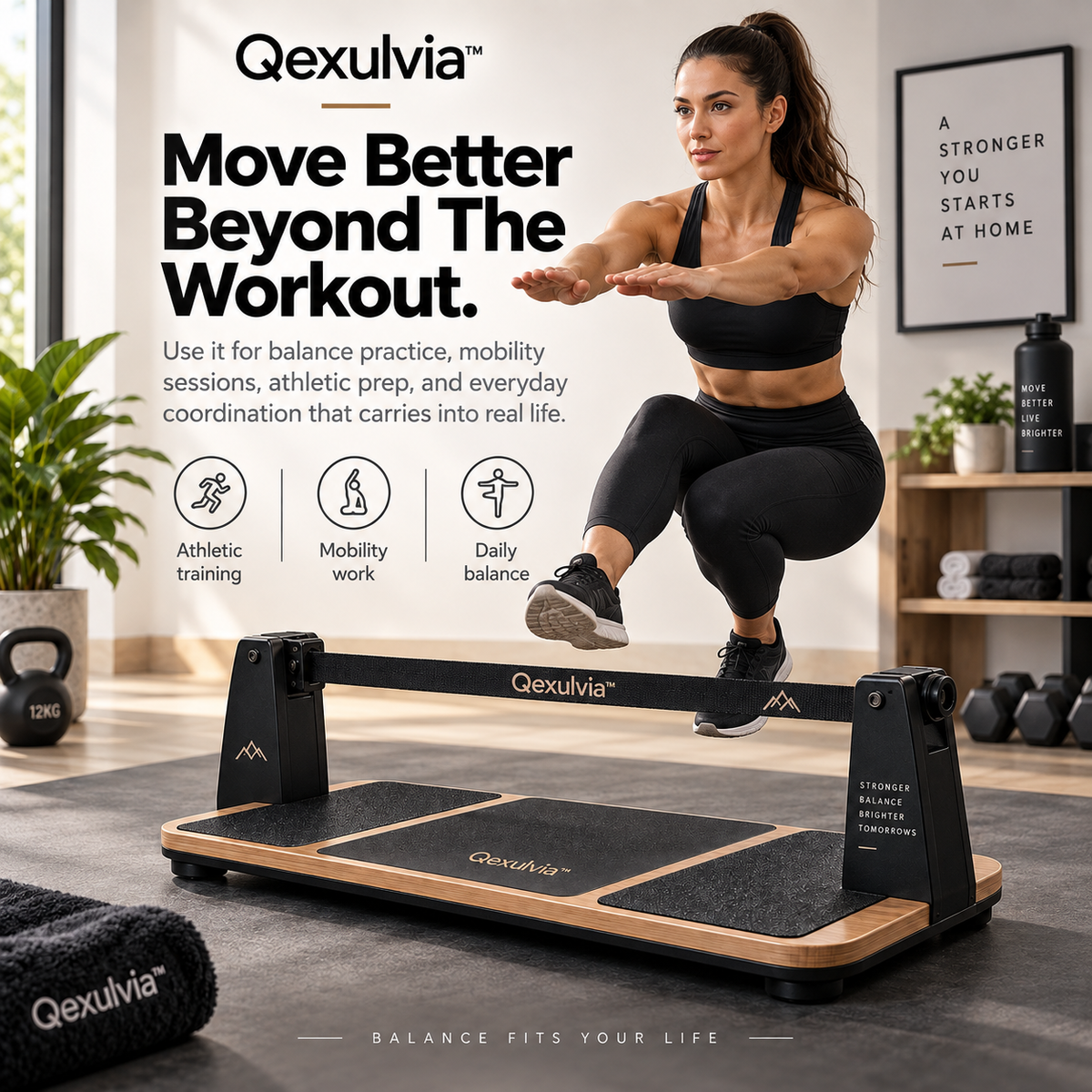 Qexulvia™ Slackline Balance Platform